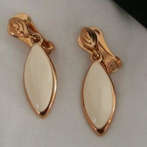 Gold-tone and White Clip Earrings